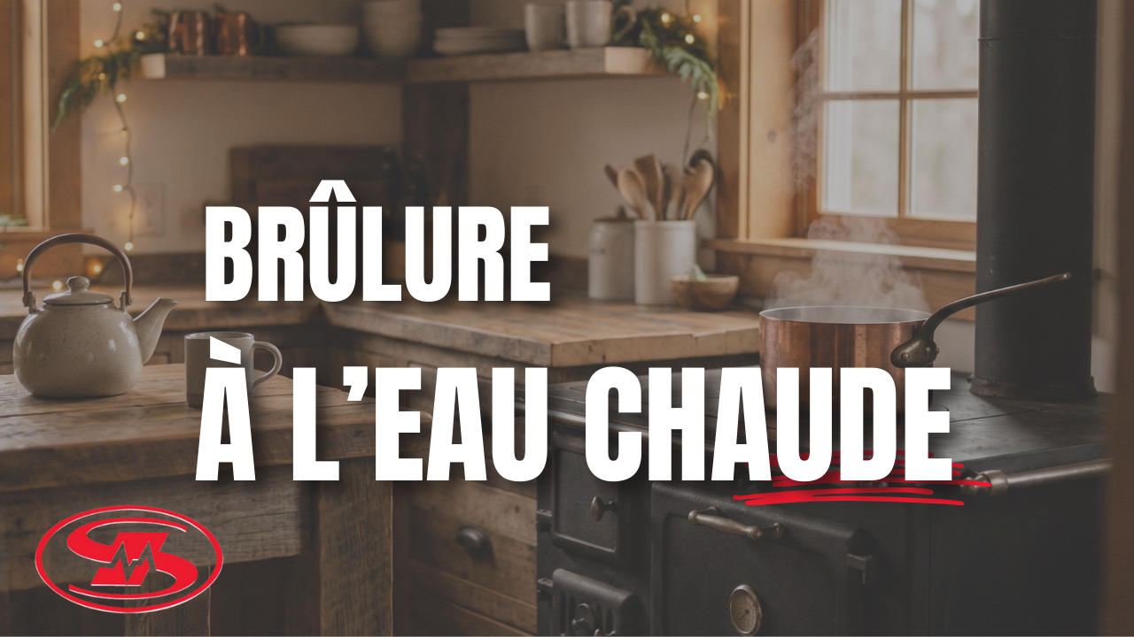 Cuisine du temps des Fêtes avec casserole et vapeur, rappel des risques de brûlure à l’eau bouillante.