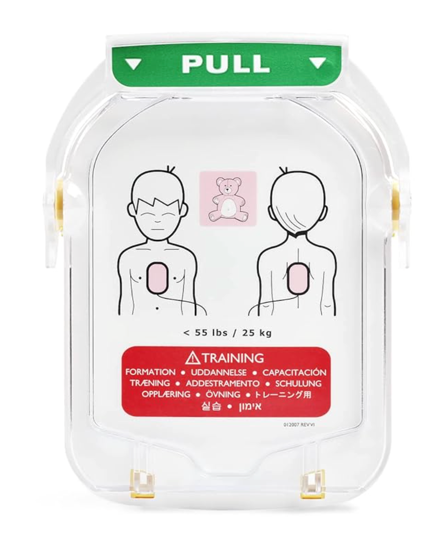 Pads de remplacement Philips pour enfant, accessoires SuperMedic, montrant les pads stériles et leur emballage.