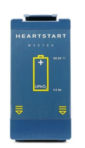 Batterie de remplacement Heartstart Philips de 4 ans, compatible avec défibrillateur, image montrant la batterie SuperMedic.