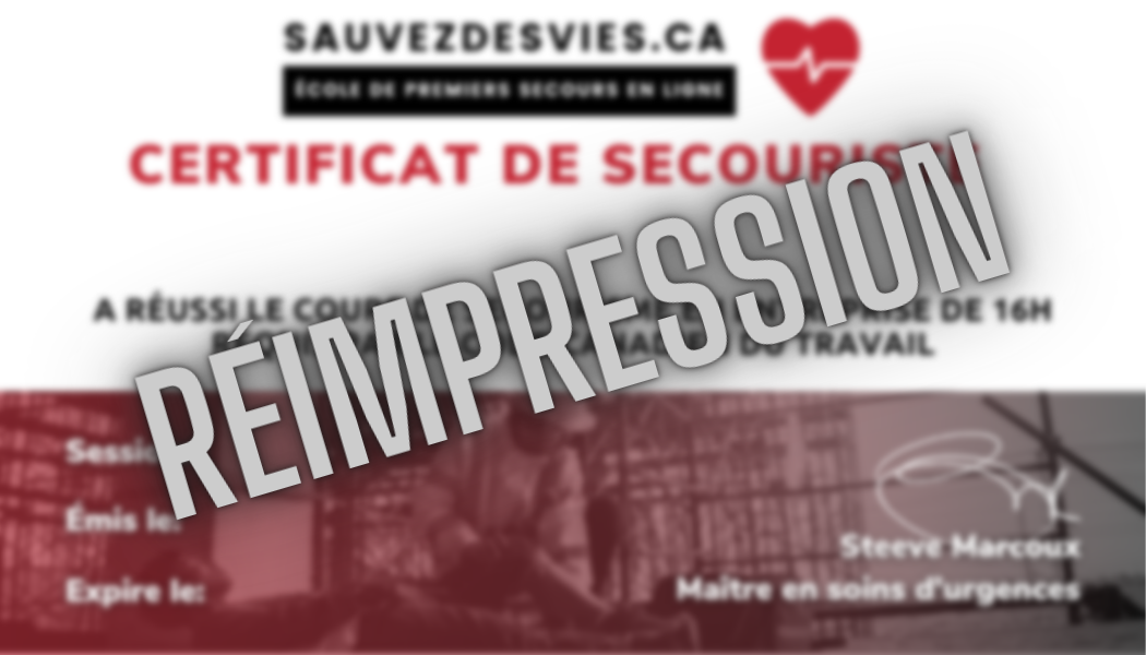 Réimpression de carte de secouriste - SecurMedic